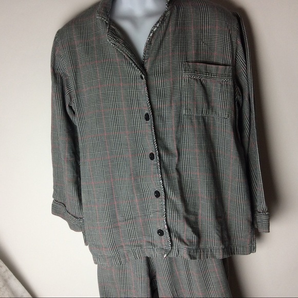 Cabernet Pajama 2PC Set Women's Medium B/W & Red Herringbone Plaid - Picture 2 of 15